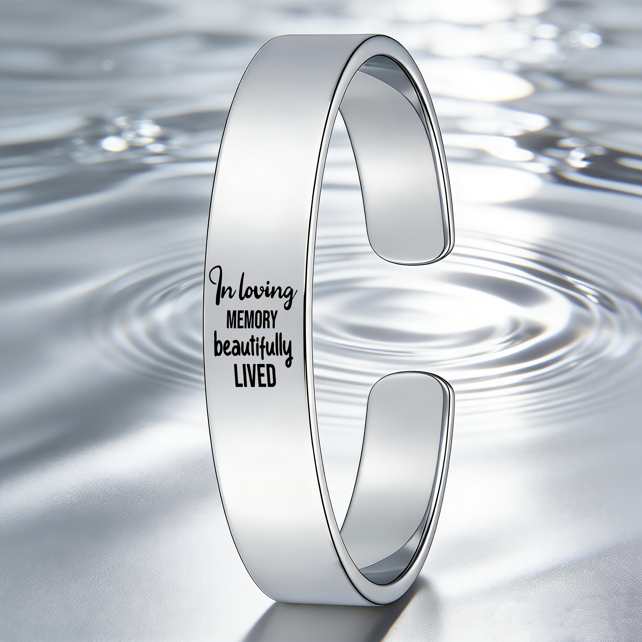 In Loving Memory Stainless Steel Open Bangle Bracelet